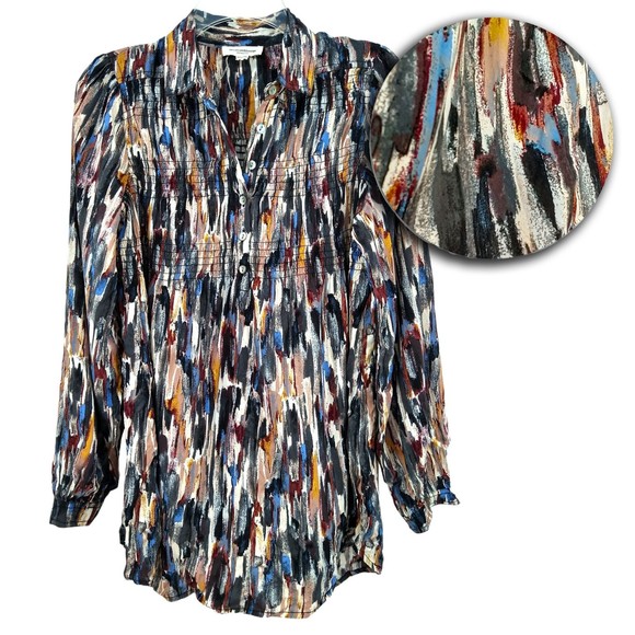 beachlunchlounge Tops - Beach Lunch Lounge Half-button Smocked Pullover Blouse - XS